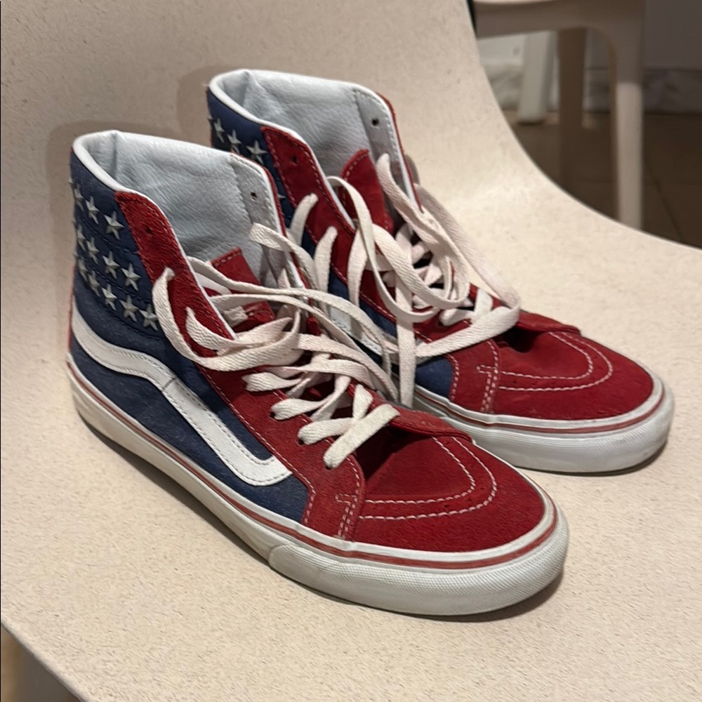 Vans Red & Blue High-Top Sneakers with silver stars